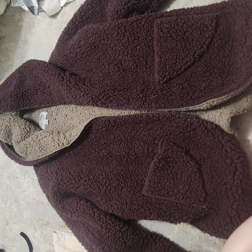 urban outfitters ecote purple and brown fluffy jacket
